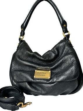 Marc Jacobs Black Pebbled Leather Hobo with Gold Plate